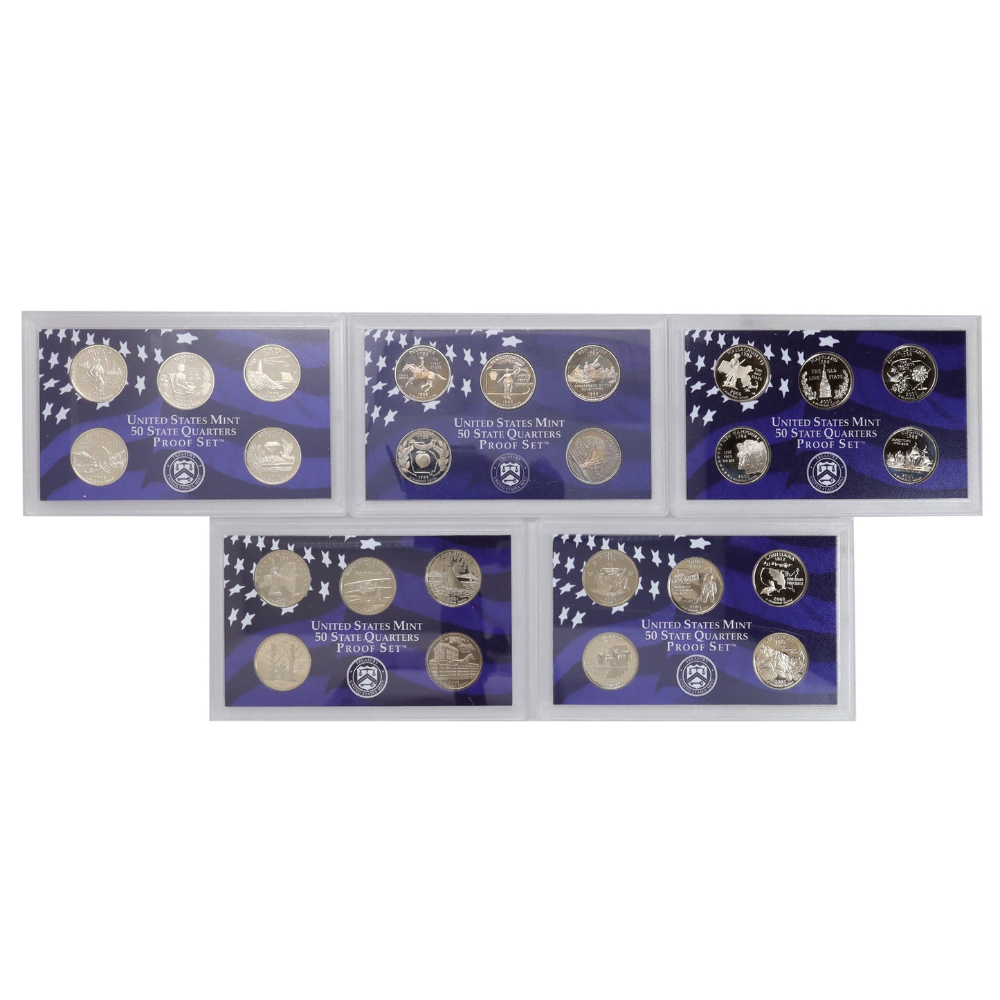 Lot of 5x 1999-2003 S USA State Quarters Proof Sets, 5pcs (issues)