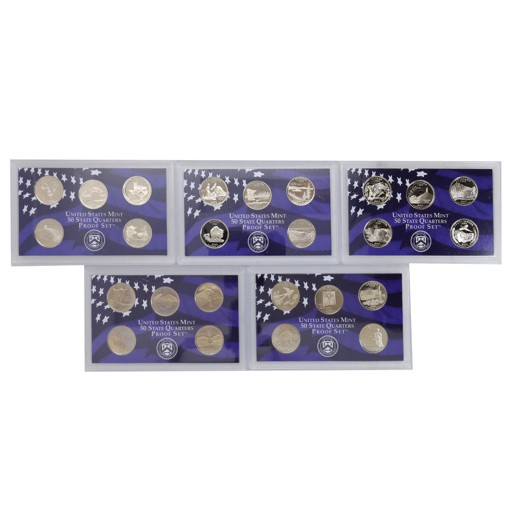 Lot of 5x 2004-2008 S USA State Quarters Proof Sets, 5pcs (issues)