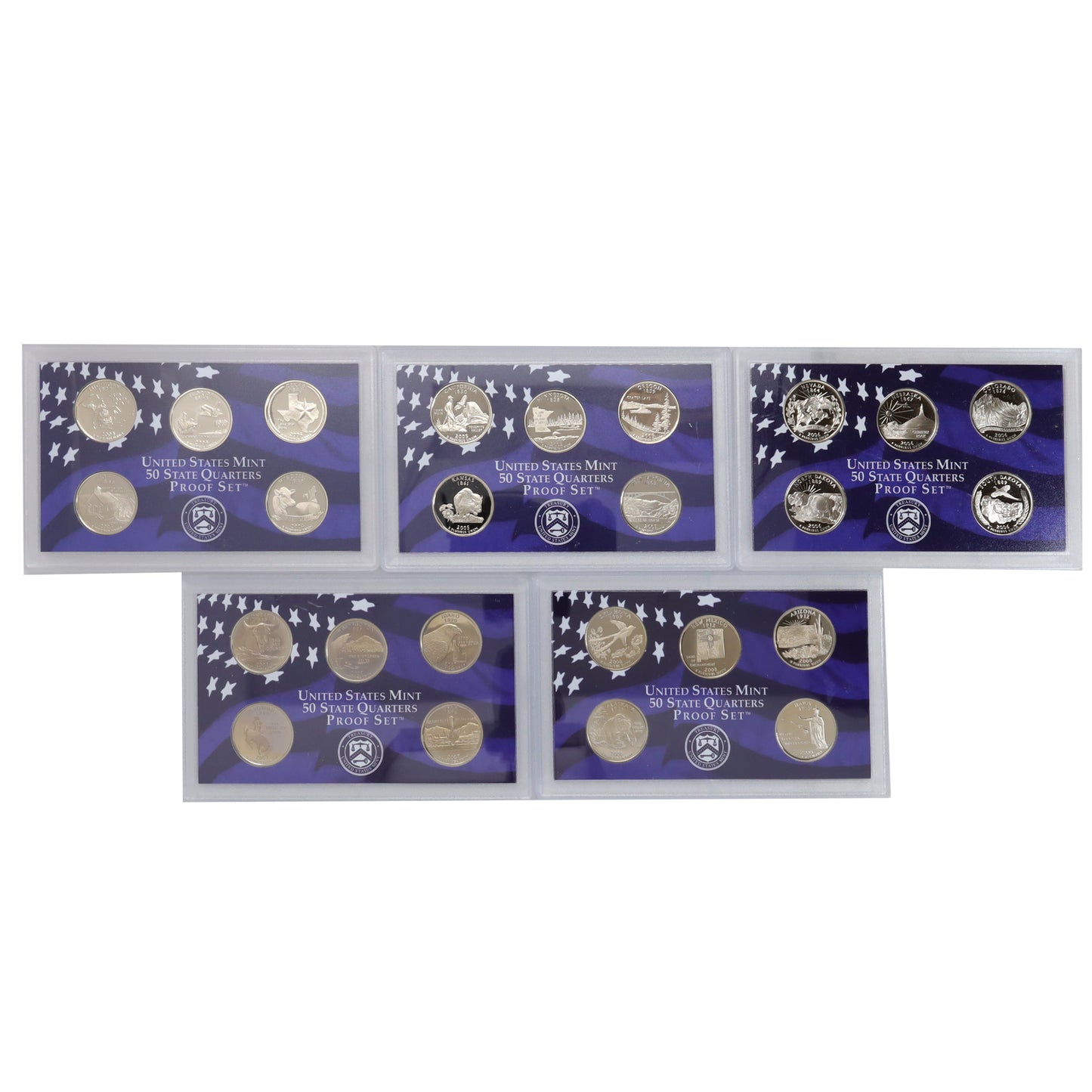 Lot of 5x 2004-2008 S USA State Quarters Proof Sets, 5pcs (issues)