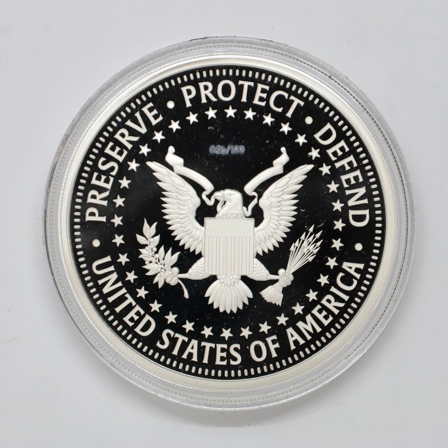 USA 5oz. Donald Trump .999 Silver Round in Wooden Case (No Tax) light wear