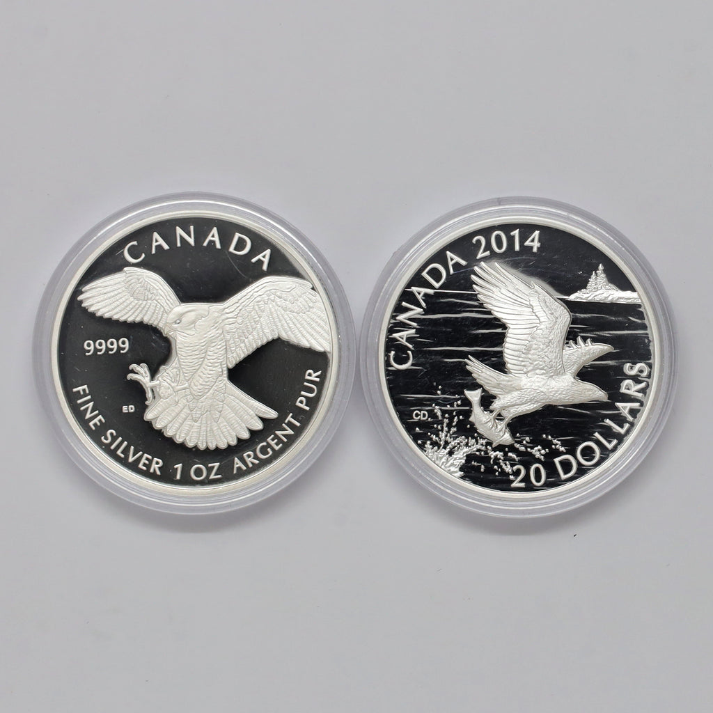 Pair of 2014 Canada $5 & $20 Birds Fine Silver, 2pcs (No Tax) Coins Only (scr. caps)