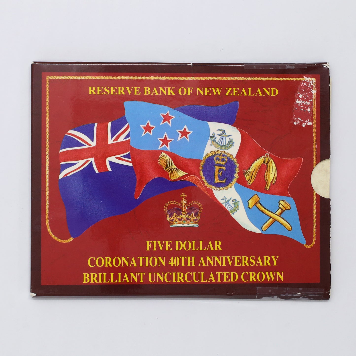 New Zealand 1993 40th Anniversary Coronation $5 Crown in Display Folder (light wear)