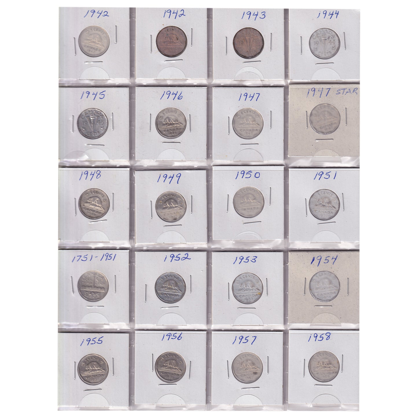 Estate Lot of 257x 1922-2020 Canada 5-cents in White Binder (sold as-is)
