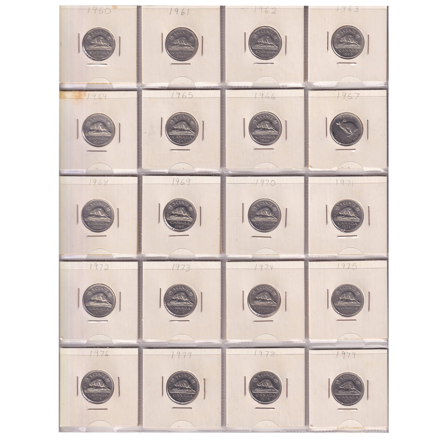 Estate Lot of 257x 1922-2020 Canada 5-cents in White Binder (sold as-is)