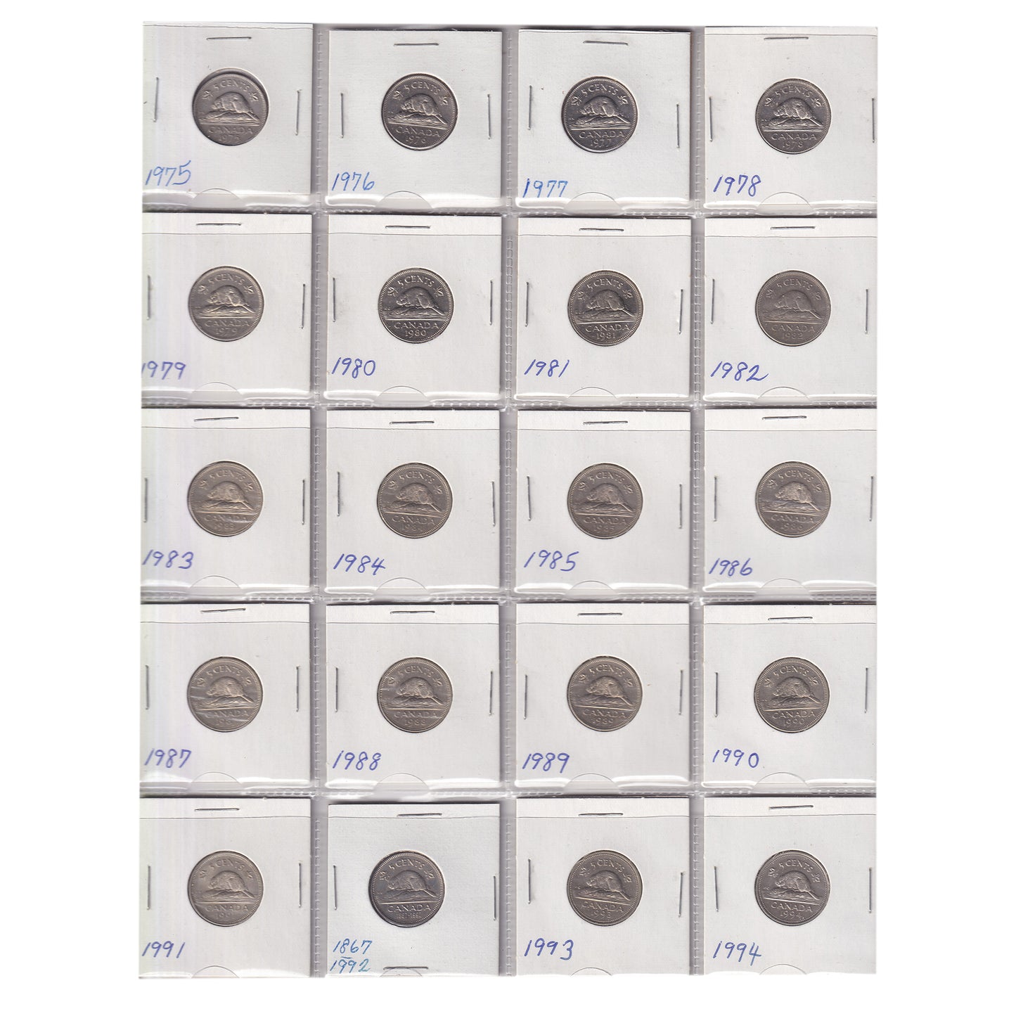 Estate Lot of 257x 1922-2020 Canada 5-cents in White Binder (sold as-is)