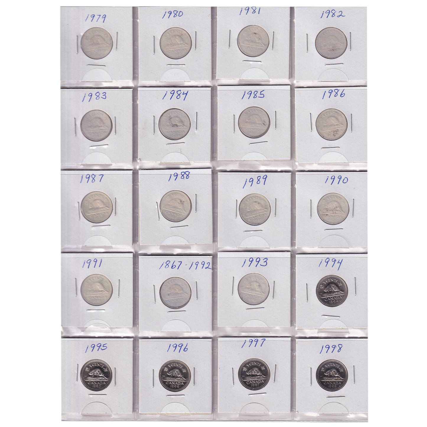 Estate Lot of 257x 1922-2020 Canada 5-cents in White Binder (sold as-is)