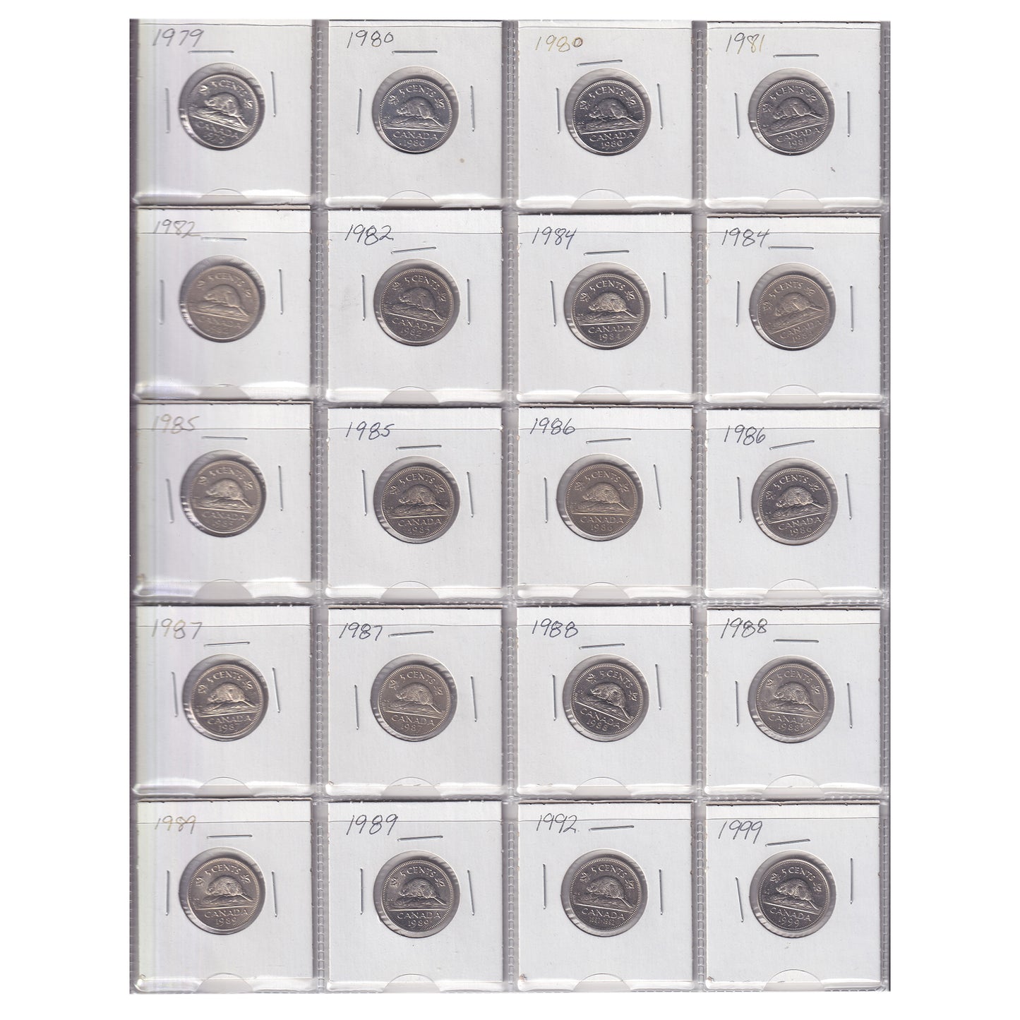 Estate Lot of 257x 1922-2020 Canada 5-cents in White Binder (sold as-is)