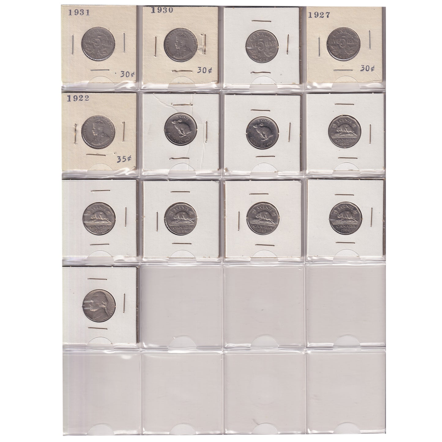 Estate Lot of 257x 1922-2020 Canada 5-cents in White Binder (sold as-is)
