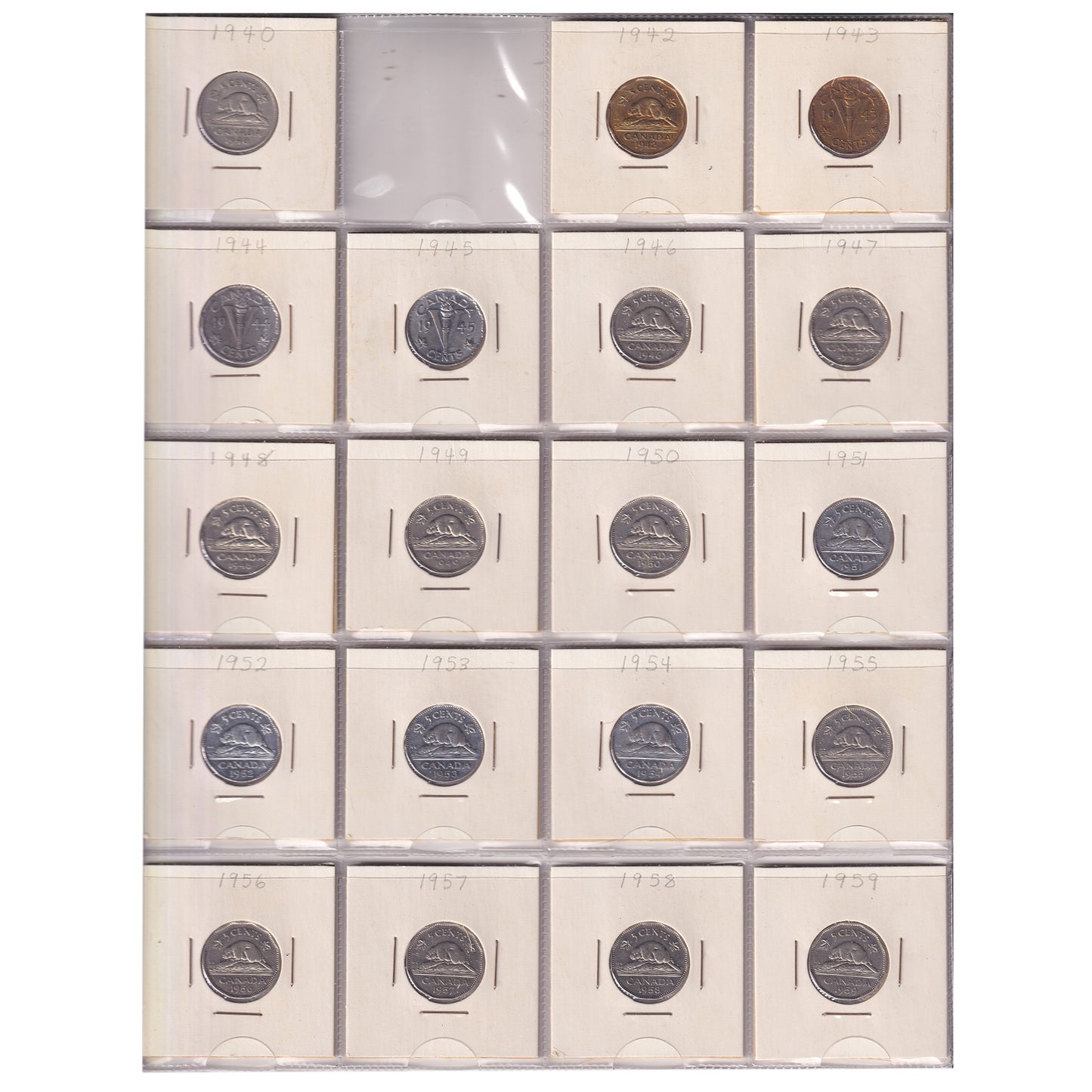 Estate Lot of 257x 1922-2020 Canada 5-cents in White Binder (sold as-is)
