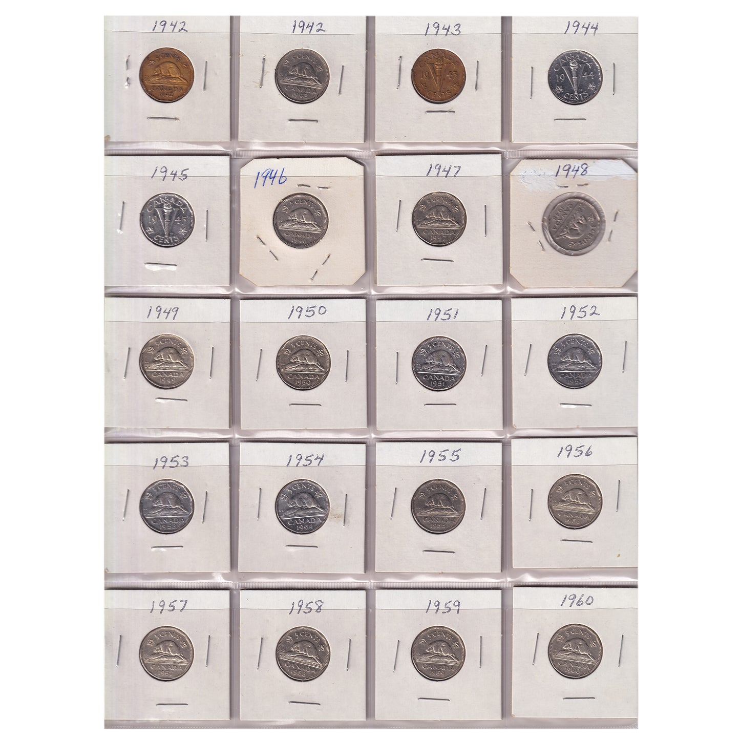 Estate Lot of 257x 1922-2020 Canada 5-cents in White Binder (sold as-is)