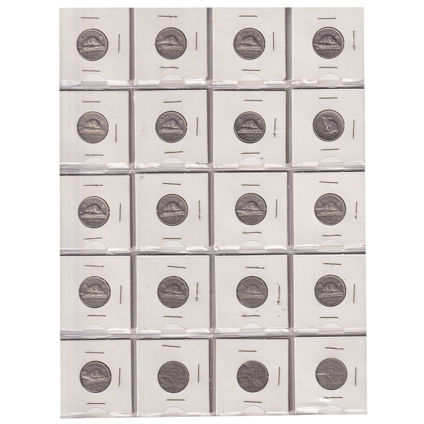 Estate Lot of 257x 1922-2020 Canada 5-cents in White Binder (sold as-is)