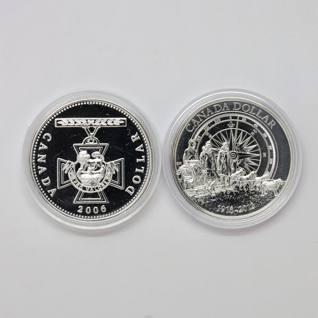 Pair of 2006 & 2013 Canada BU Fine Silver Dollars, 2pcs (No Tax) Coins Only (scr. caps)
