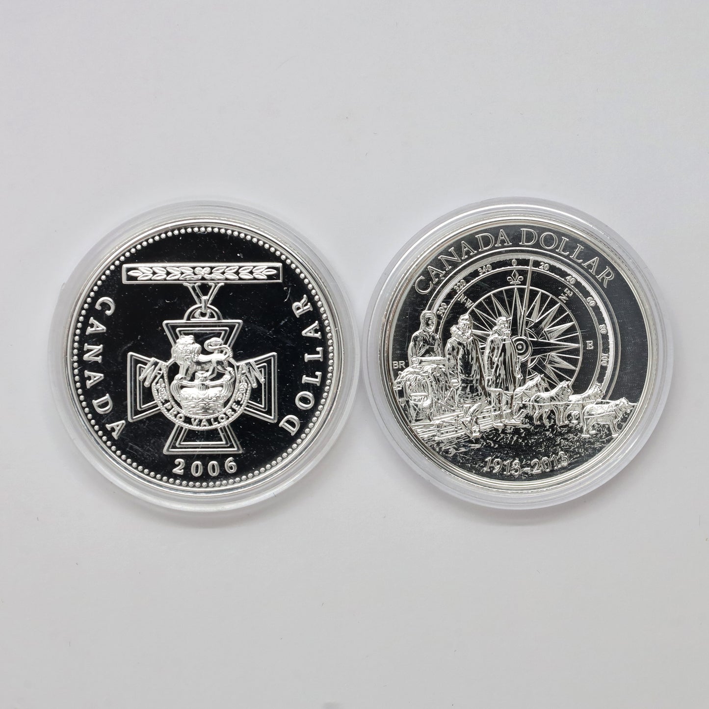 Pair of 2006 & 2013 Canada BU Fine Silver Dollars, 2pcs (No Tax) Coins Only (scr. caps)