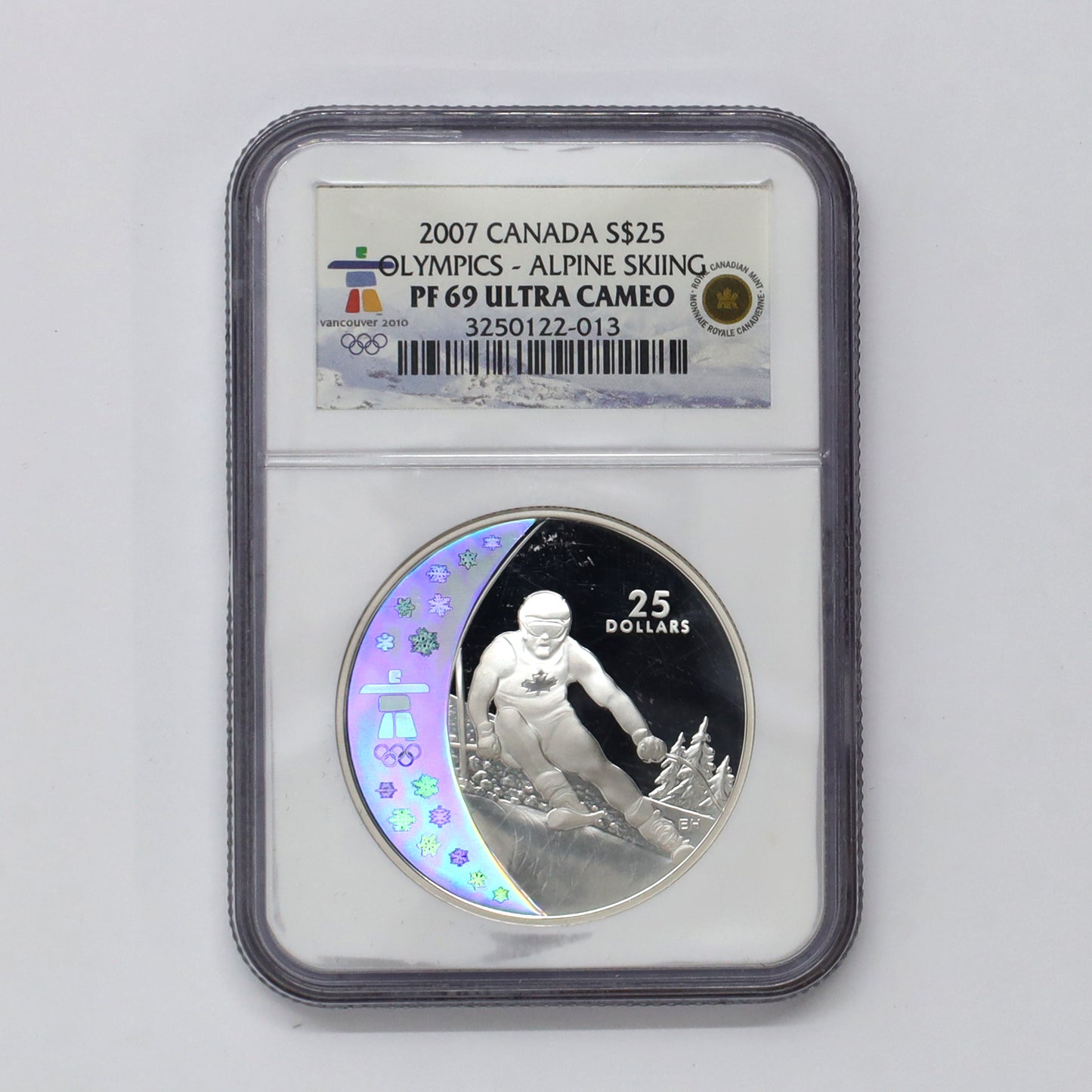 2007 Canada $25 Alpine Skiing Olympic Sterling Silver Hologram Coin NGC Cert. PF69 UHC