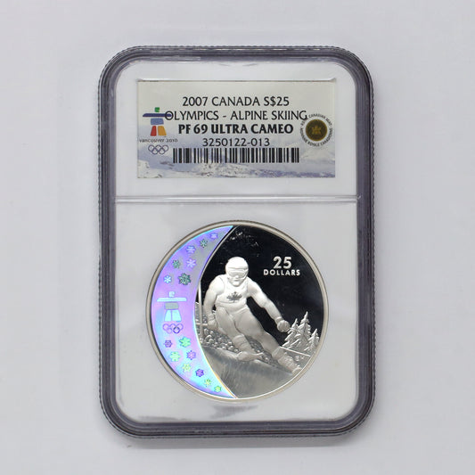 2007 Canada $25 Alpine Skiing Olympic Sterling Silver Hologram Coin NGC Cert. PF69 UHC