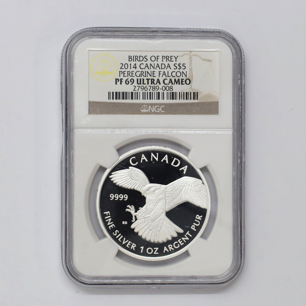 2014 Canada $5 Peregrine Falcon 1oz. Fine Silver Coin NGC Certified PF69 UHC (No Tax)