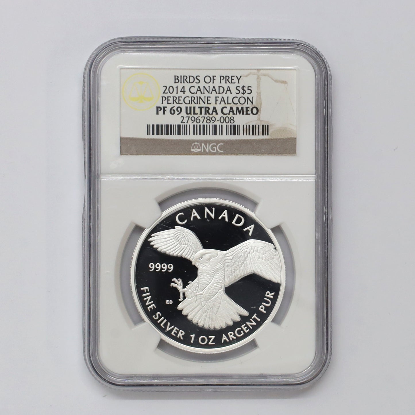 2014 Canada $5 Peregrine Falcon 1oz. Fine Silver Coin NGC Certified PF69 UHC (No Tax)