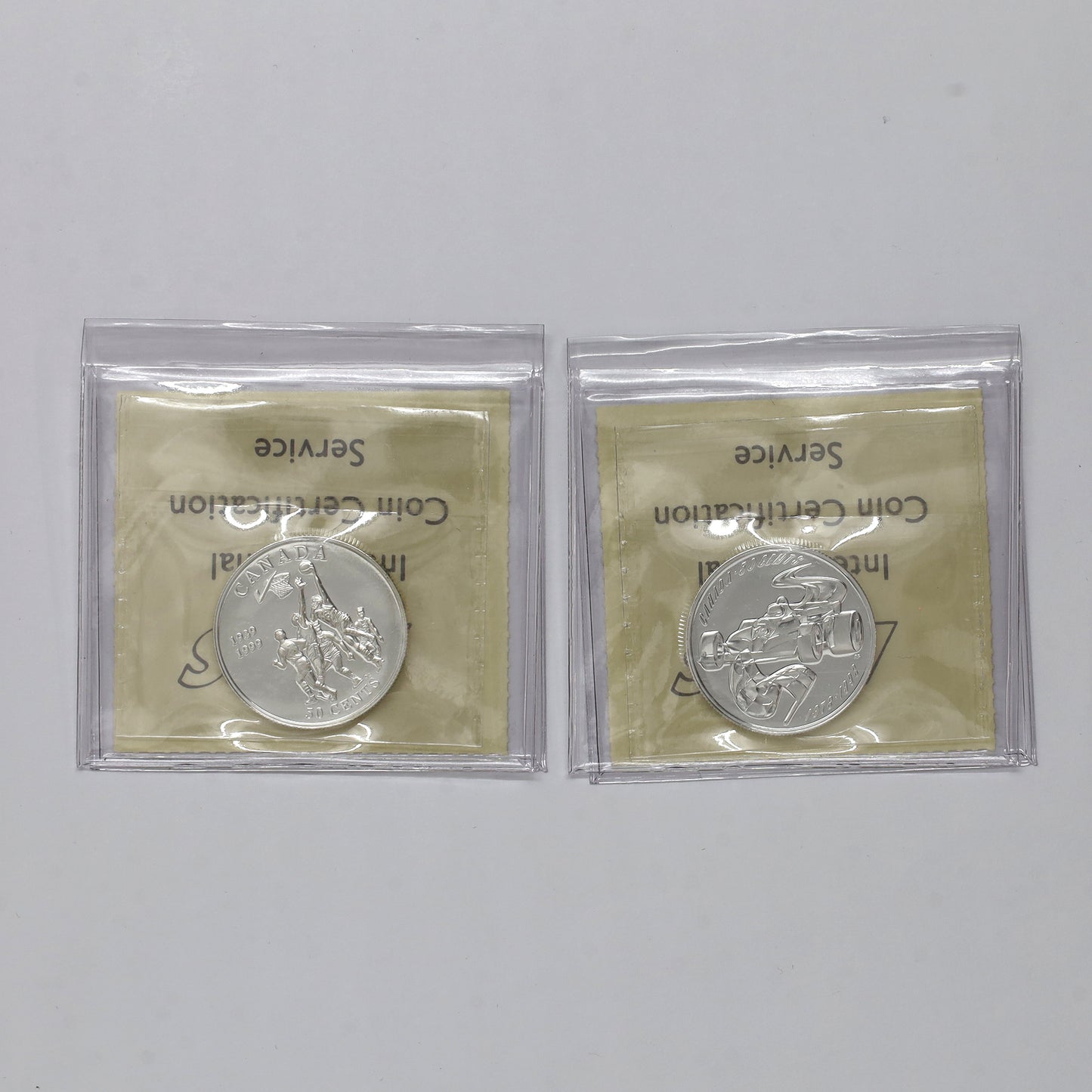 Pair of 1998 & 1999 Canada 50-cents Sports Sterling Silver Coin ICCS Cert. PF67 UHC, 2pcs