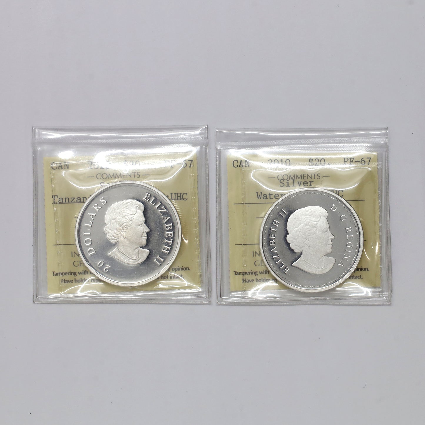 Pair of 2010 Canada $20 Crystal Fine Silver Coins ICCS Certified PF67 UHC, 2pcs (No Tax)