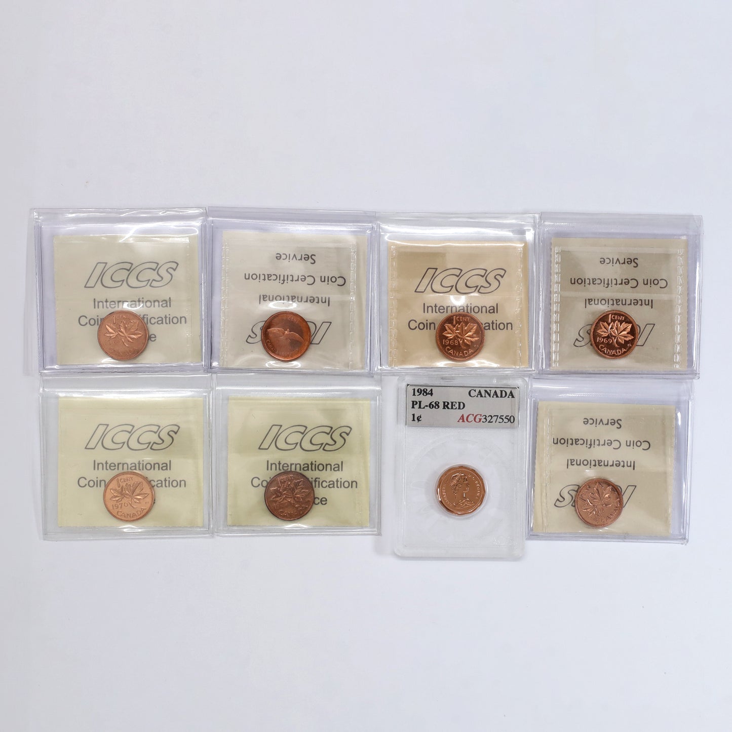 Lot of 8x 1965-1984 Canada 1-cents Certified PL64 to SP66 Red, 8pcs