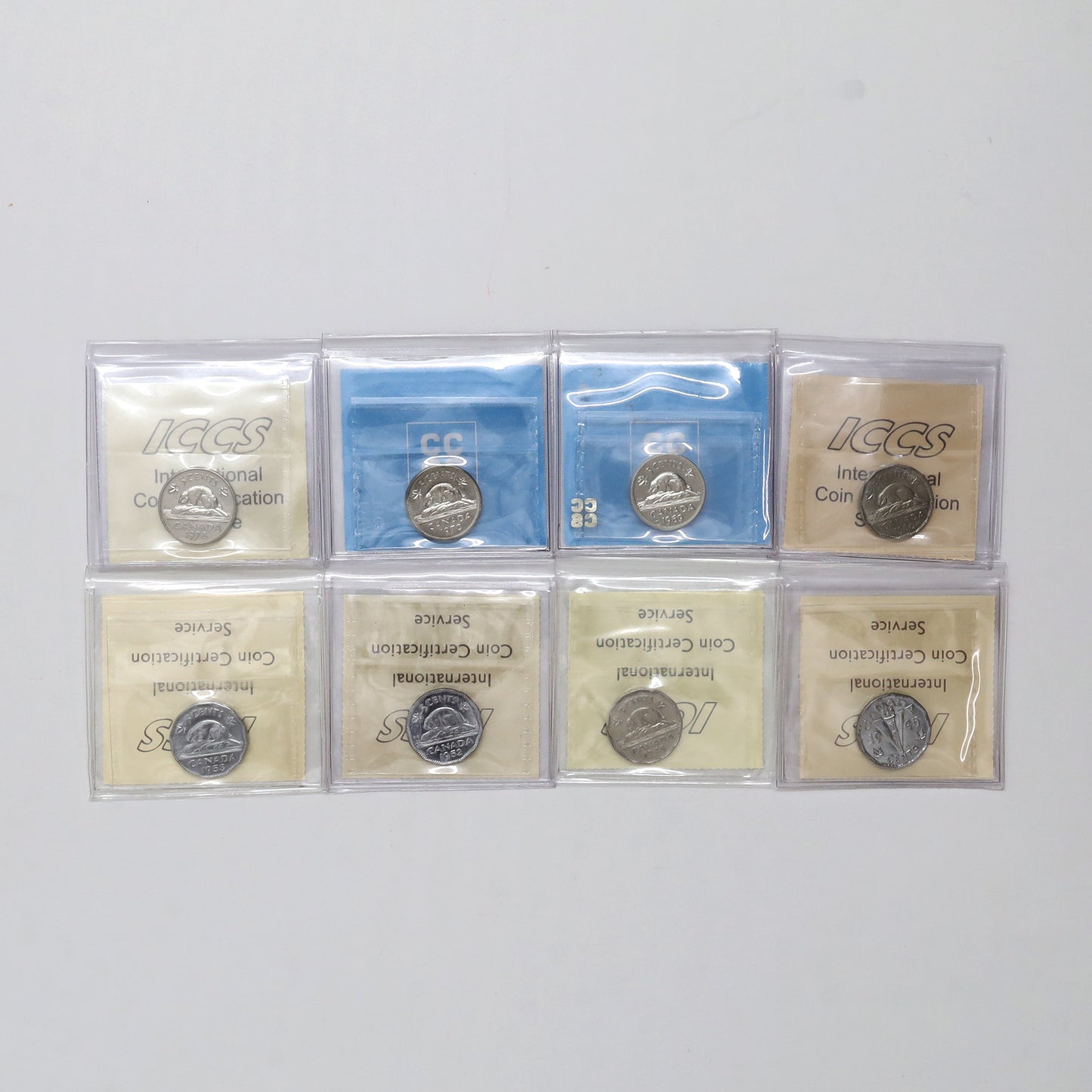 Lot of 8x 1945-1978 Canada 5-cents Certified EF45 to UNC64, 8pcs