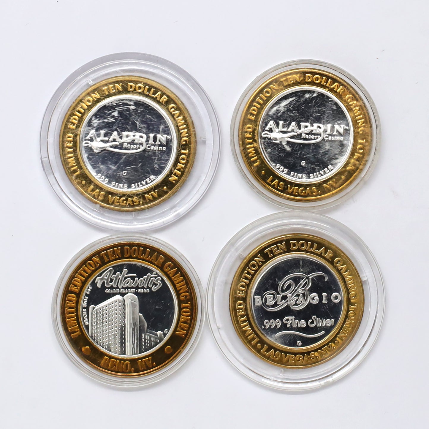 Lot of 4x Las Vegas, NV, .999 Silver Bimetallic Casino Gaming Tokens, 4pcs (No Tax) issues