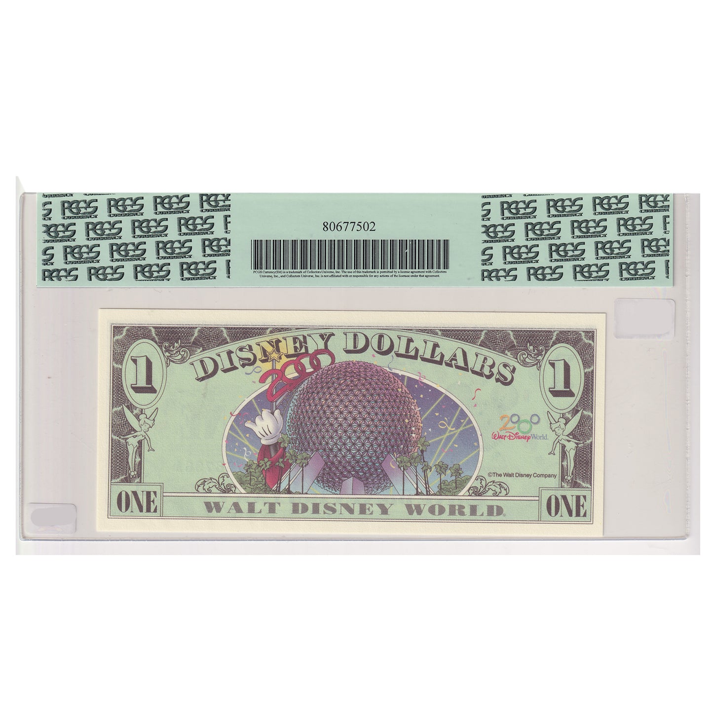 2000 USA Disney Dollar: Celebrate Disney World 2000 Reverse PCGS Certified GUNC65
