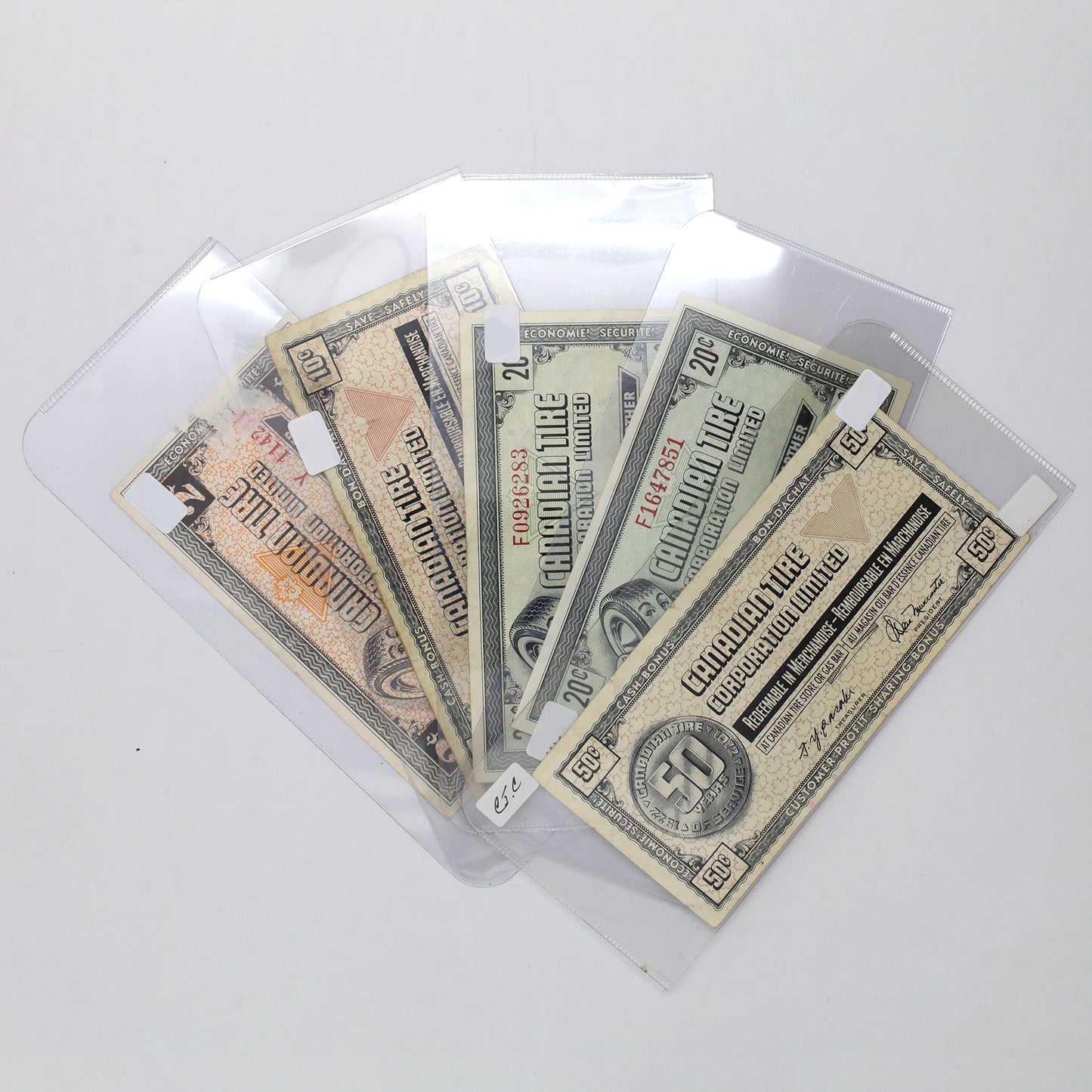 Lot of 5x 2-cent to 50-cent Canadian Tire Money Coupons, 5pcs