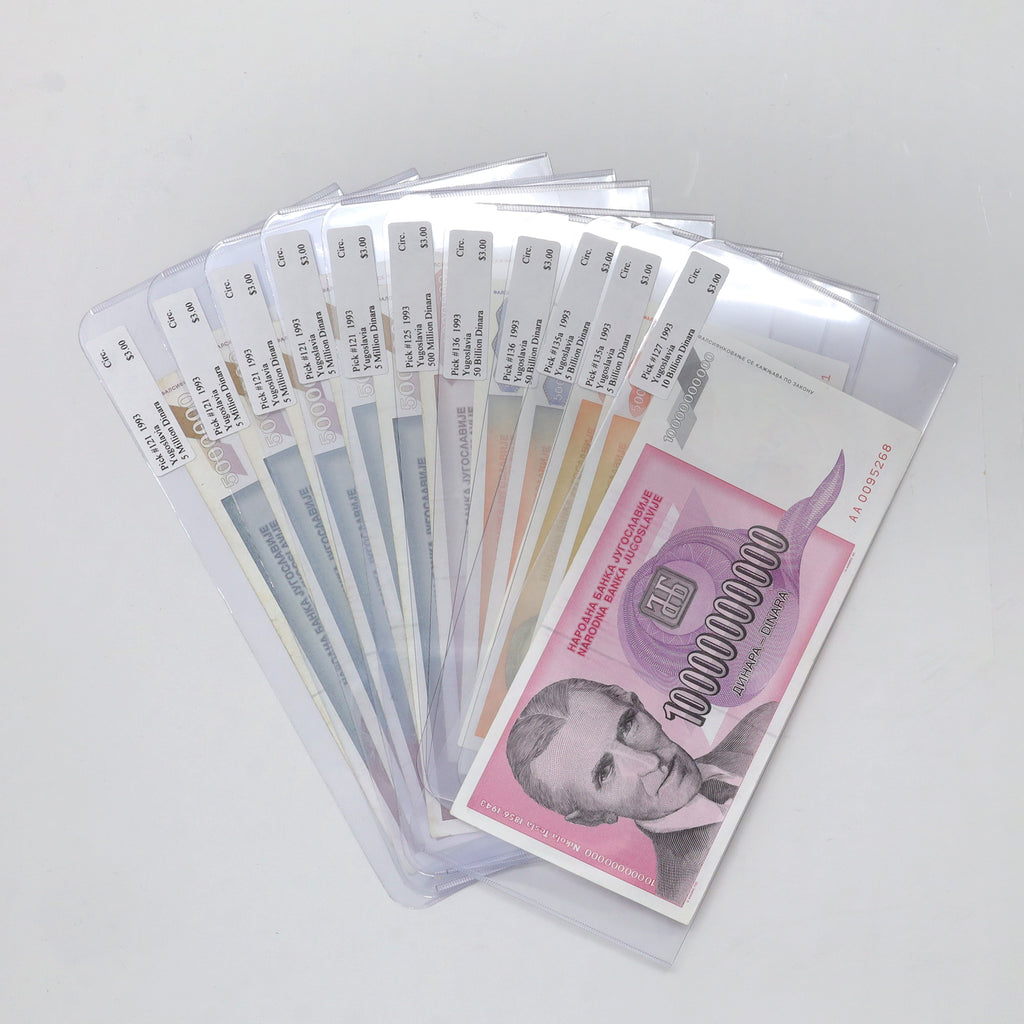 Lot of 11x Yugoslavia 1993 5 Million to 50 Billion Dinara Banknotes, Circulated, 11pcs