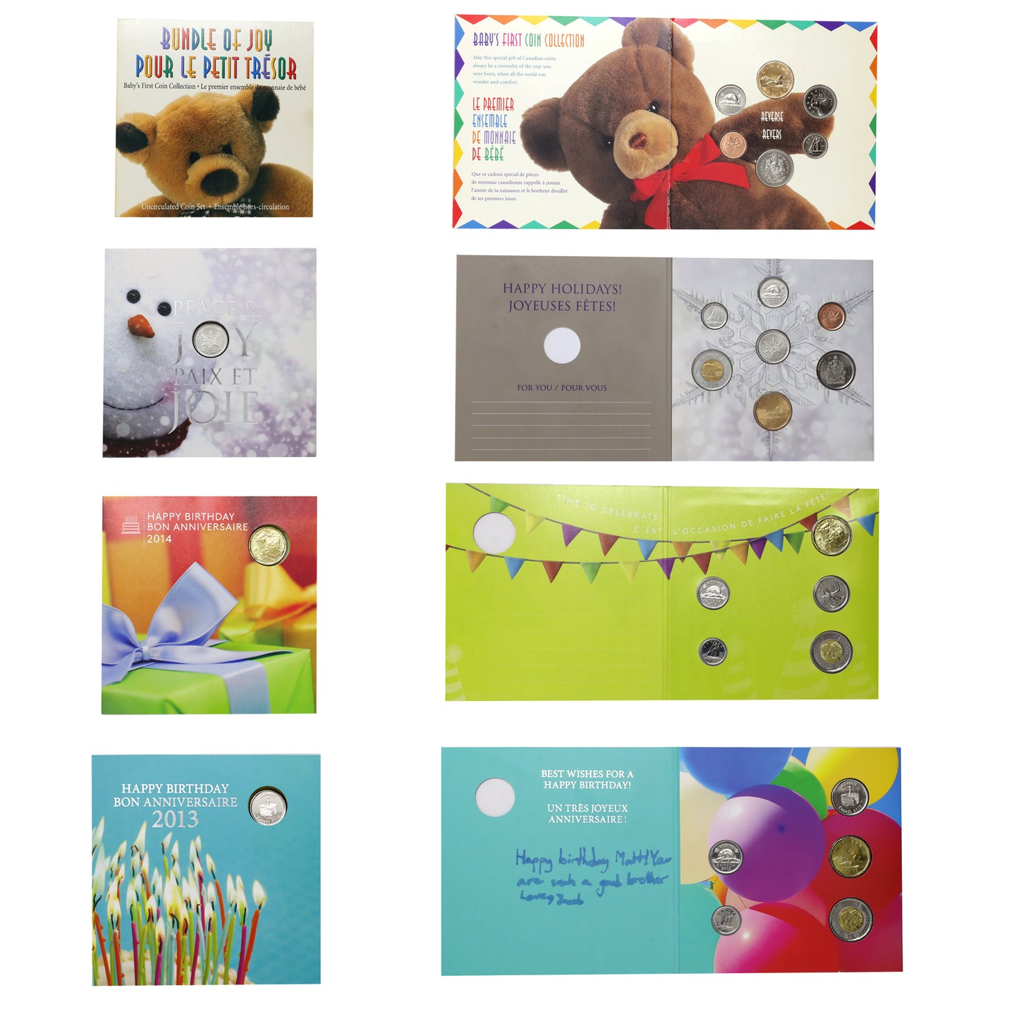Lot of 4x Royal Canadian Mint Coins in Cards: Baby, Birthday, Holiday, 4pcs (issues)