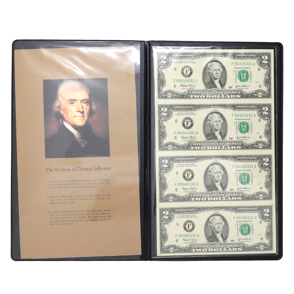2003F USA $2 Uncut Sheet of 4 Notes in Custom Deluxe Folder