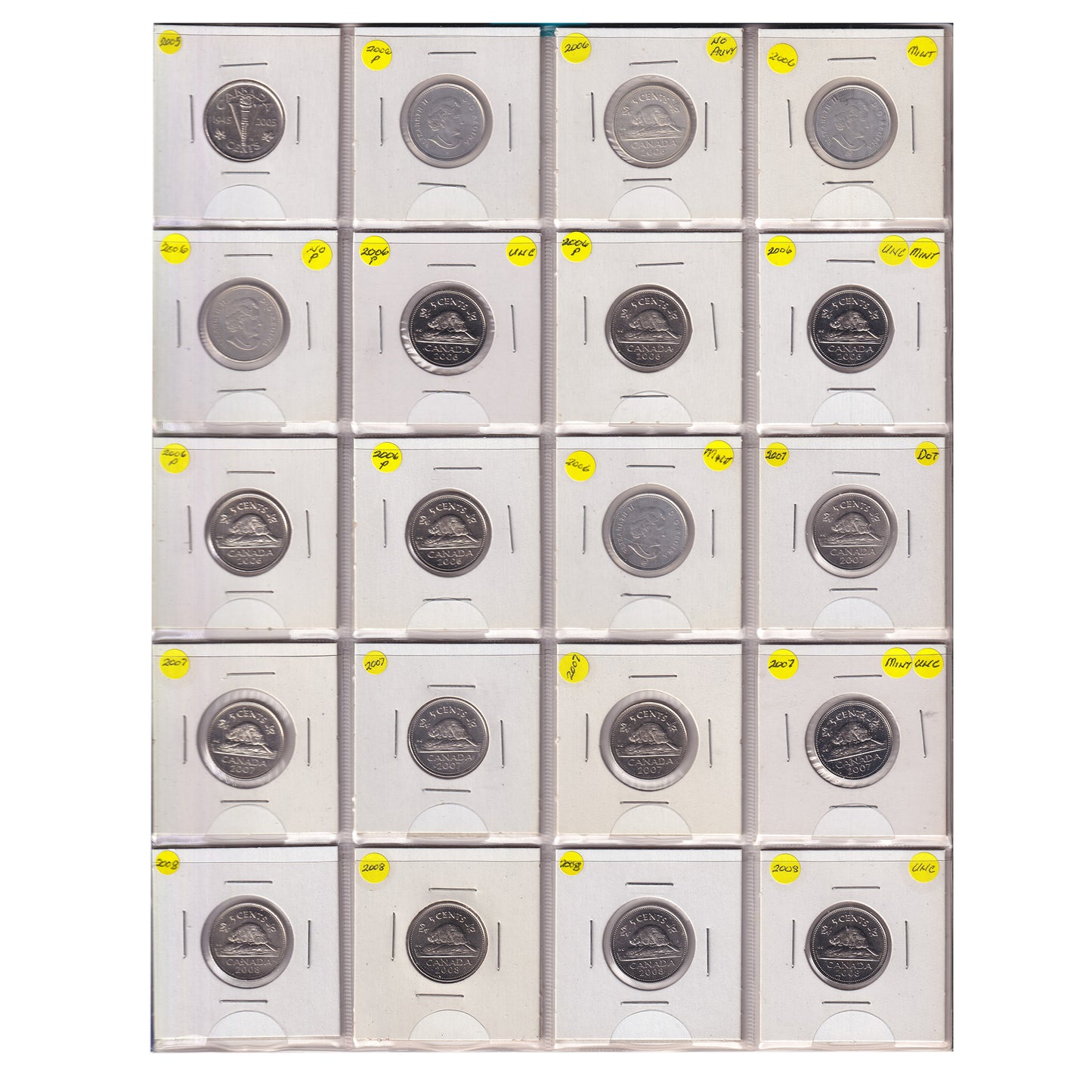 Estate Lot of 193x 2000-2021 Canada 5-cents in Blue Binder (sold as-is)