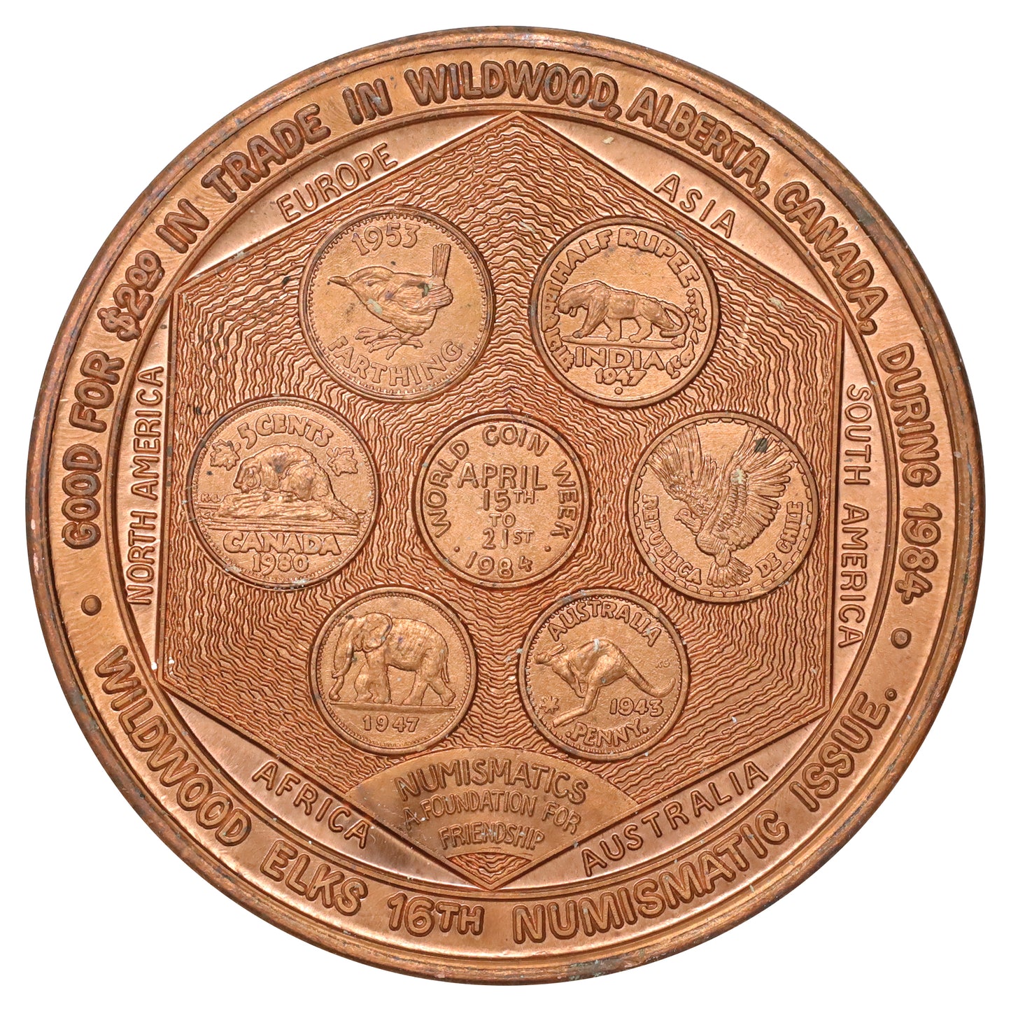 1984 Wildwood, AB, World Coin Week Commemorative Token