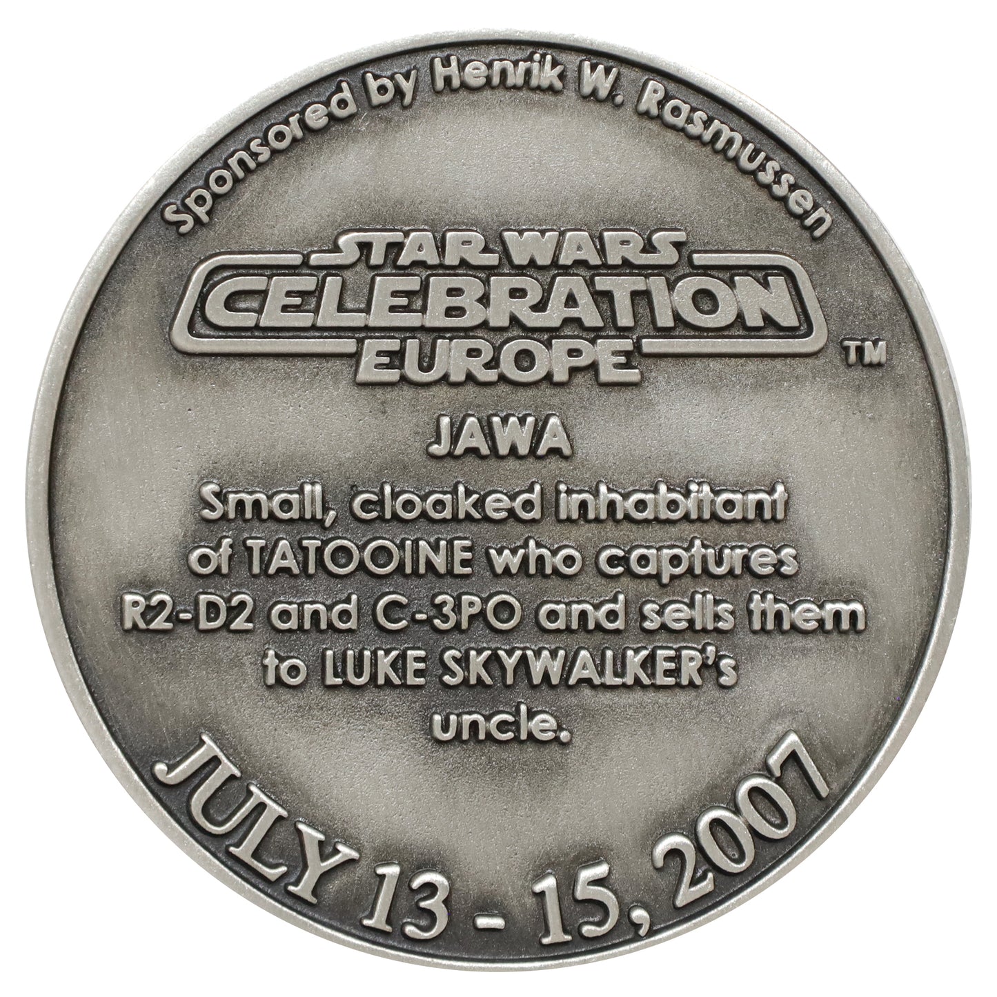 2007 Star Wars Celebration Europe Denmark Jawa 5 cm Medallion