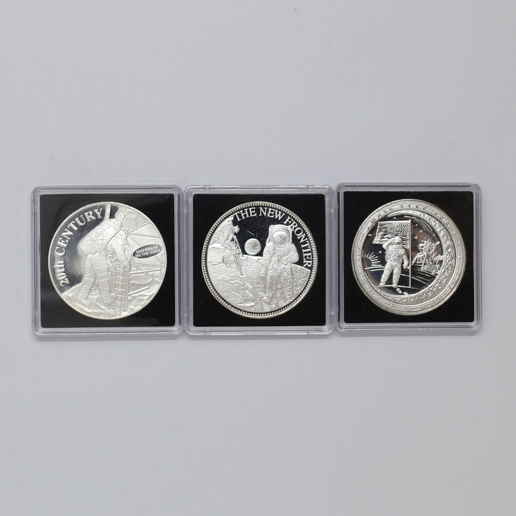Lot of 3x Apollo 11 .999 Fine Silver Coins, 3pcs (No Tax) minor issues