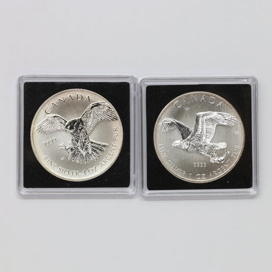 Pair of 2014 Canada $5 Birds of Prey Fine Silver Coins, 2pcs (No Tax) issues