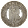1951 Honolulu, HI, Hula Girl Bus Token in Vintage Paper Holder (wear)