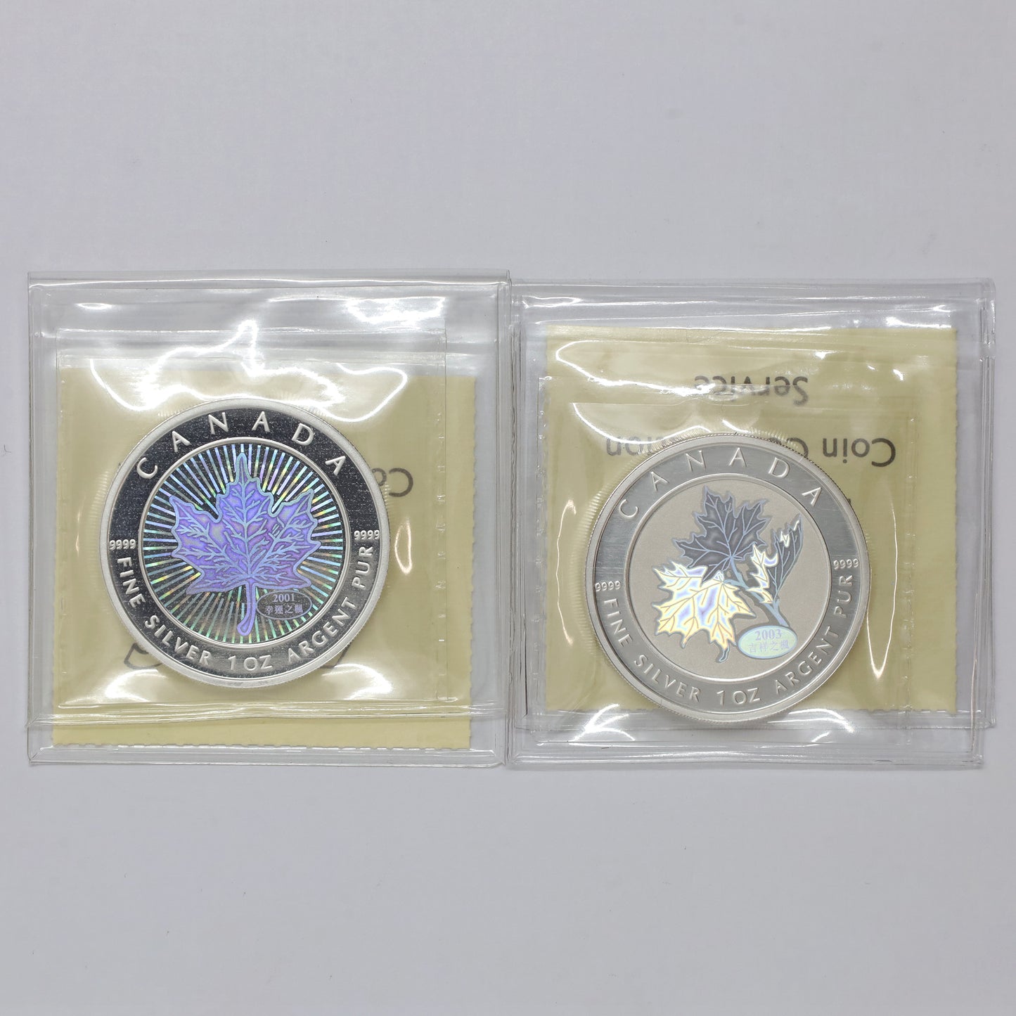 Pair of 2001 & 2003 Canada $5 Maple of Good Fortune Silver ICCS Crt. SP66 & SP67 (No Tax)