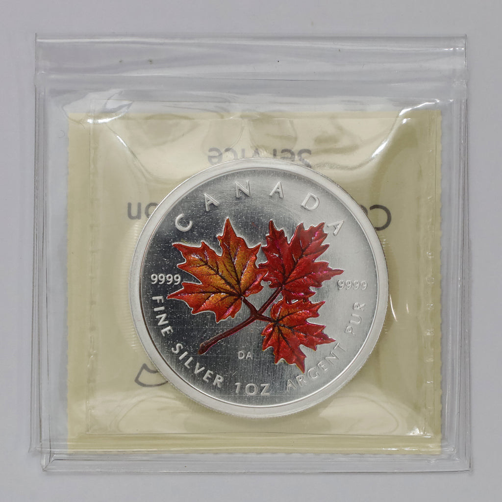 2001 Canada $5 Red Coloured Silver Maple Leaf Autumn ICCS Certified SP66 (No Tax)