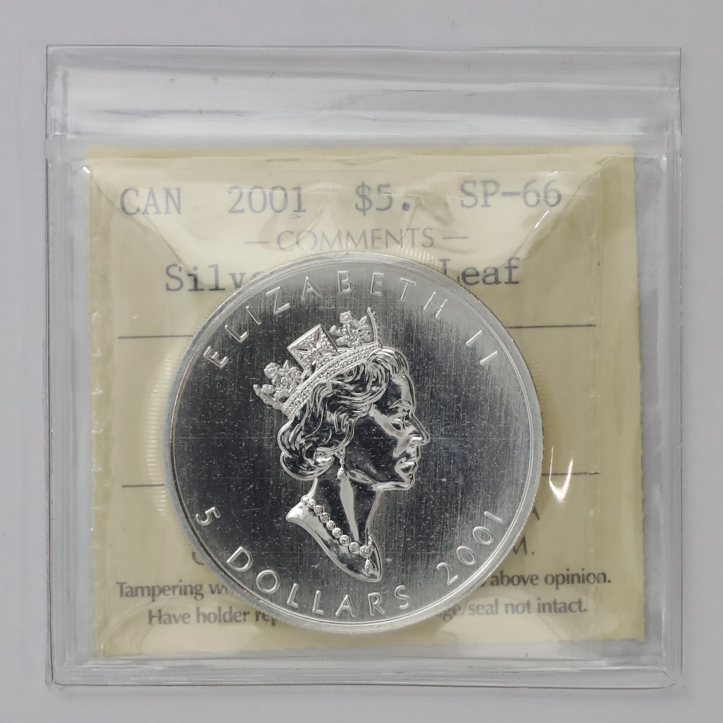 2001 Canada $5 Red Coloured Silver Maple Leaf Autumn ICCS Certified SP66 (No Tax)