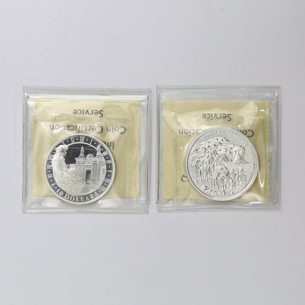 Pair of 1998 & 2001 Canada $5 & $10 History Silver ICCS Cert. PF66 & PF67 UHC (No Tax)