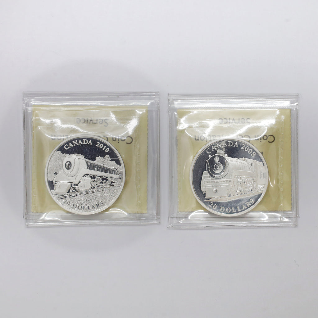 Pair of 2008 & 2010 $20 Canadian Locomotives Silver ICCS Cert. PF67 & PF66 UHC (No Tax)
