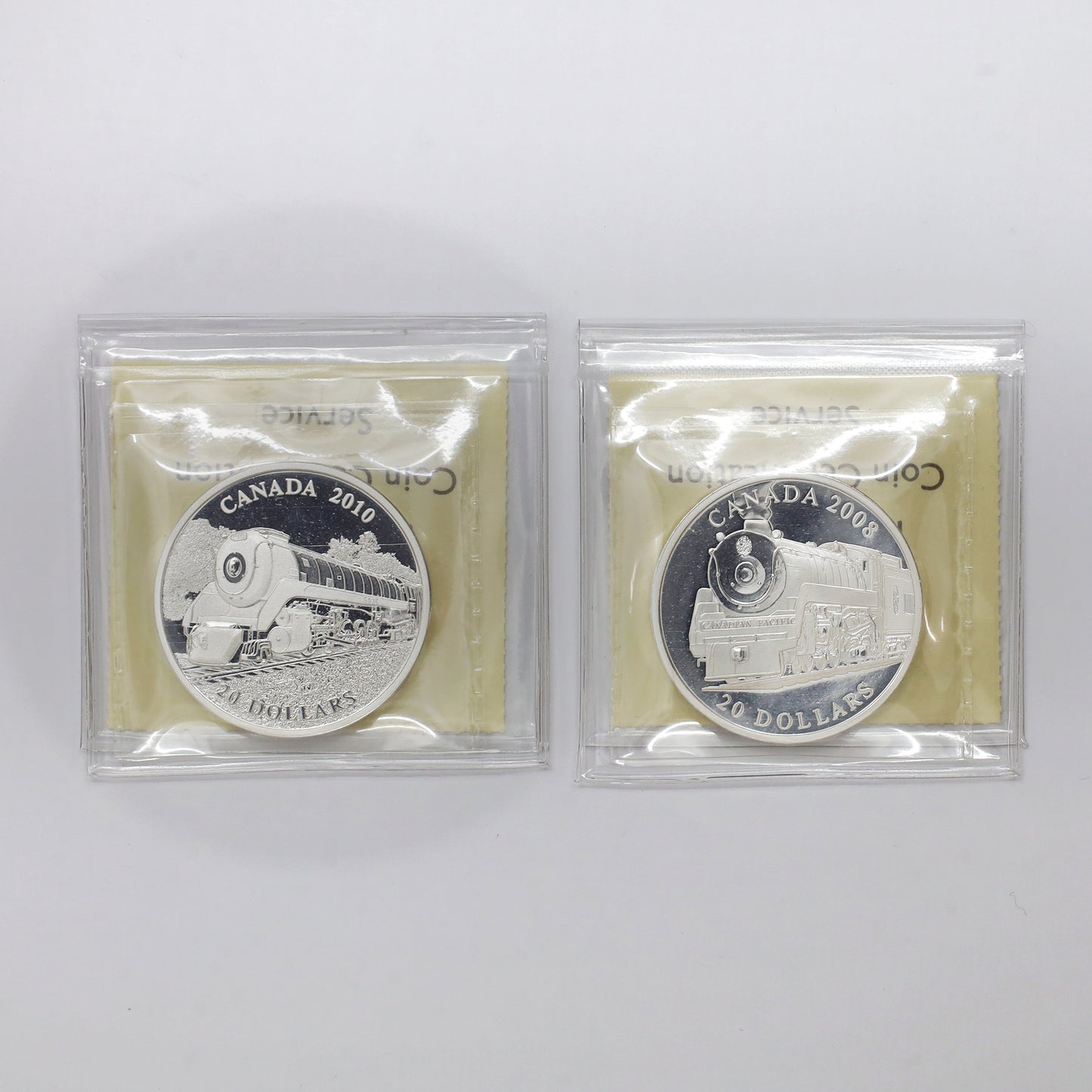 Pair of 2008 & 2010 $20 Canadian Locomotives Silver ICCS Cert. PF67 & PF66 UHC (No Tax)