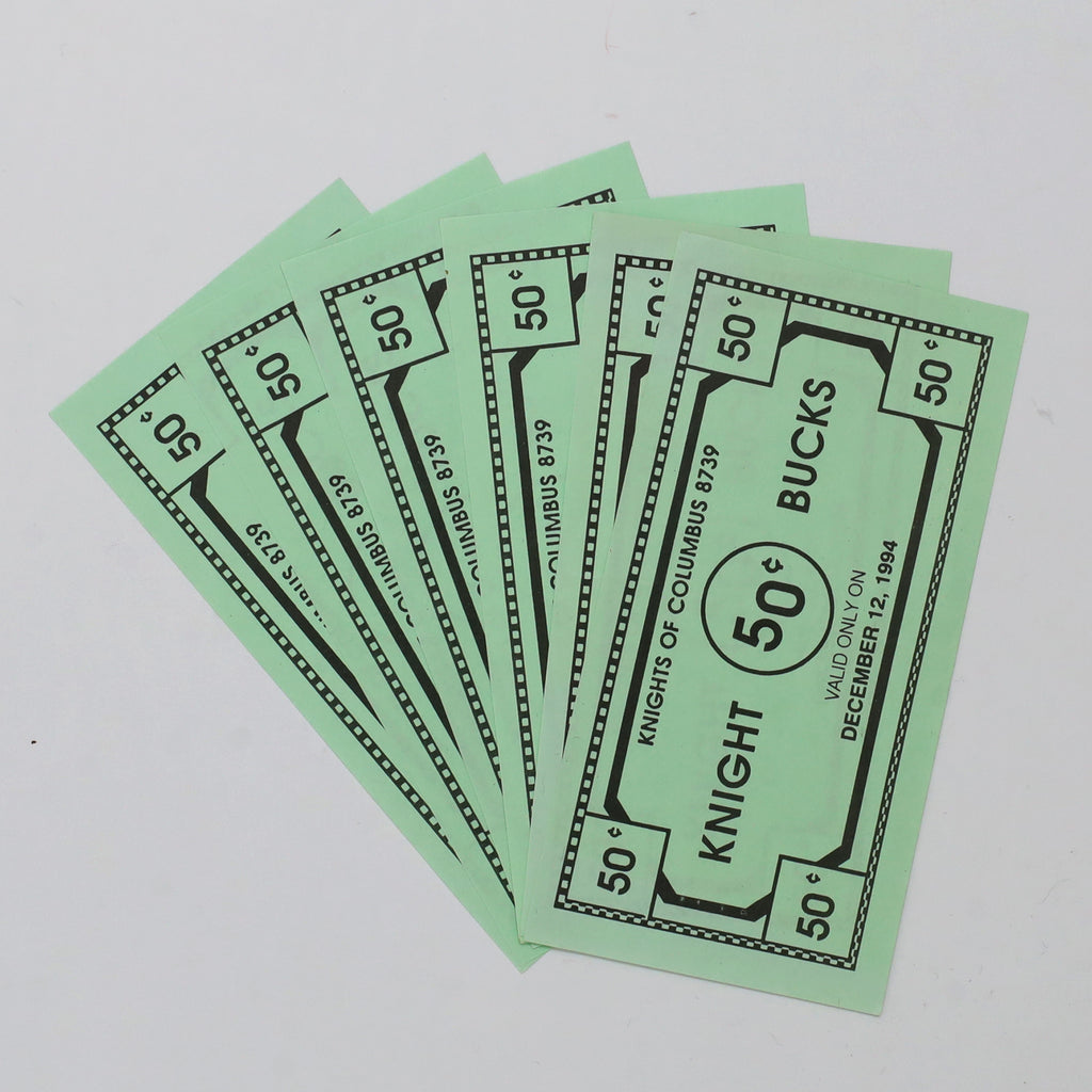 Lot of 6x 1994 Knights of Columbus 50-cent "Knight Bucks" Exonumia, 6pcs
