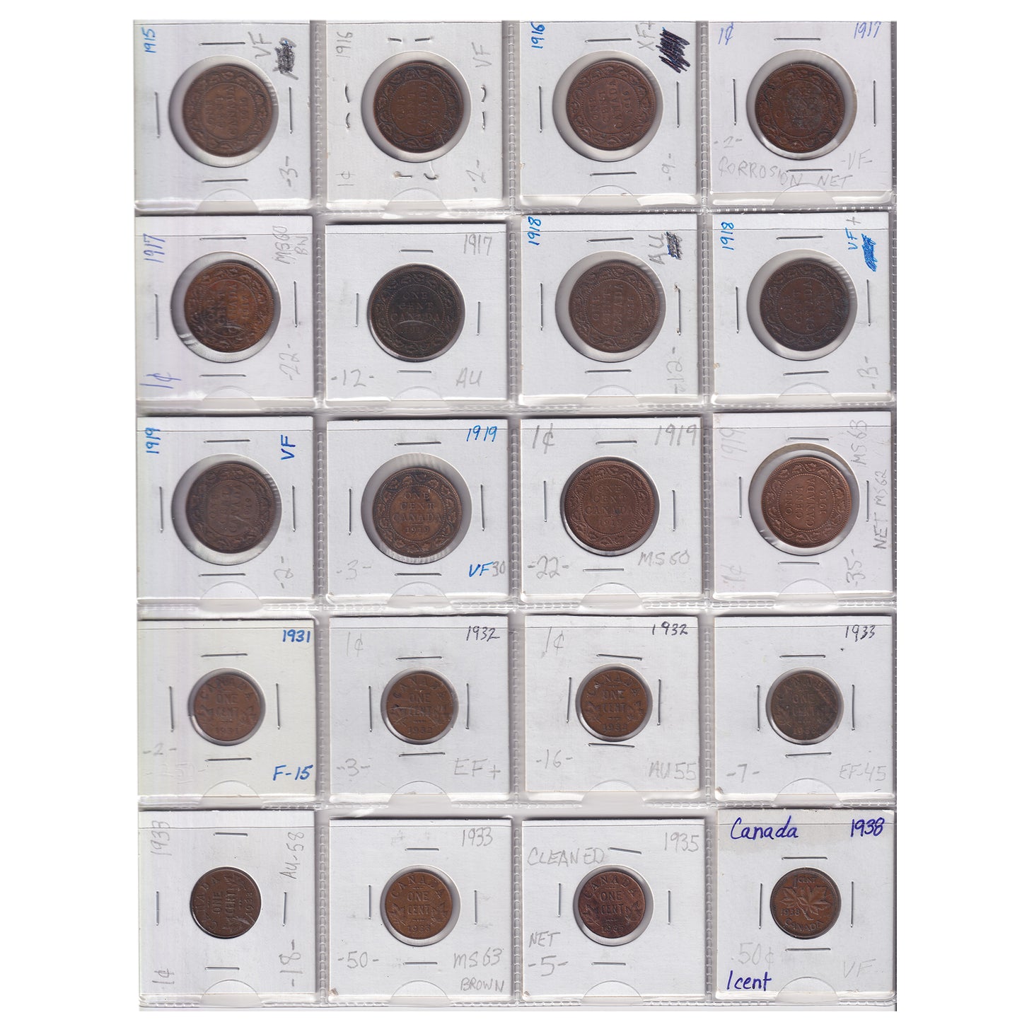 Group Lot of 69x 1859-1959 Canada 1-cents, 69pcs