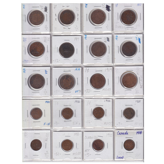 Group Lot of 69x 1859-1959 Canada 1-cents, 69pcs