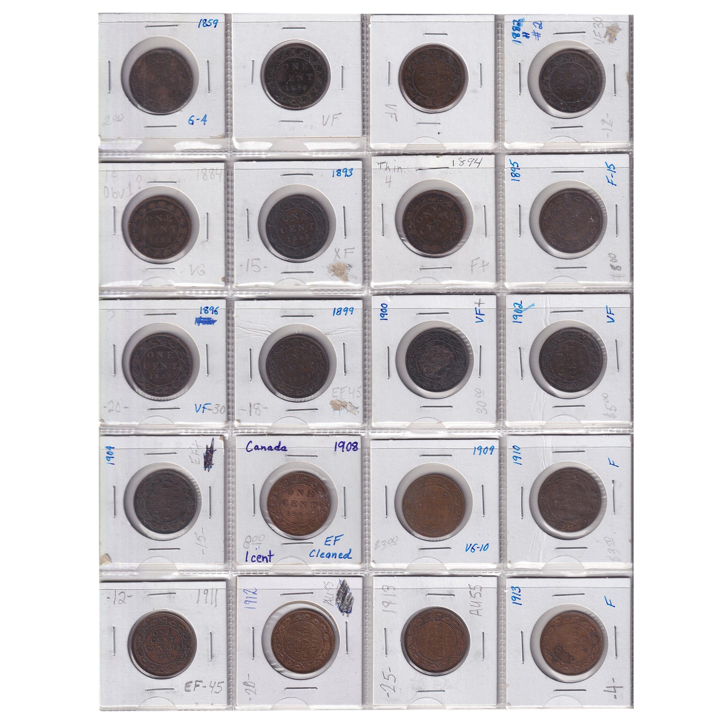 Group Lot of 69x 1859-1959 Canada 1-cents, 69pcs