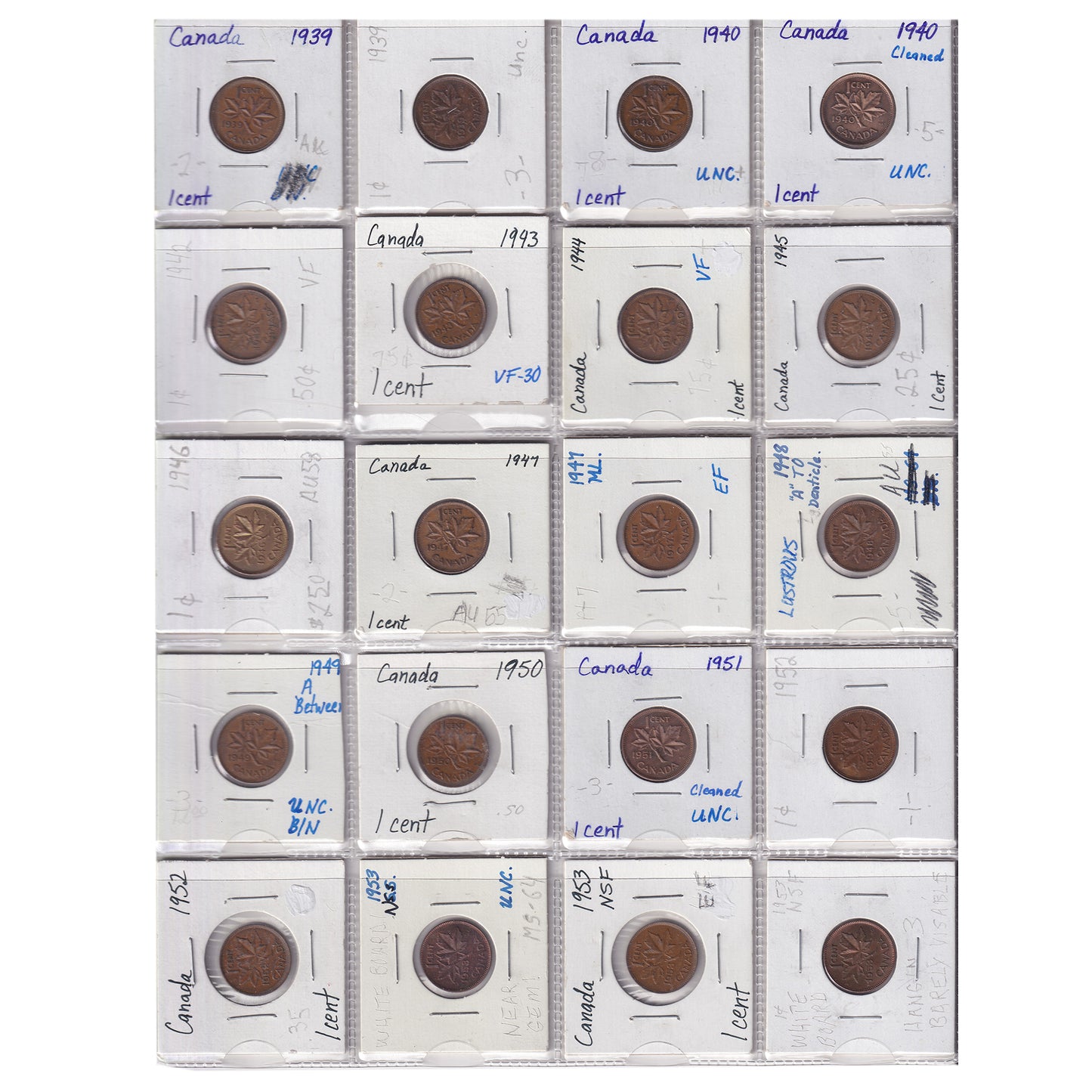 Group Lot of 69x 1859-1959 Canada 1-cents, 69pcs