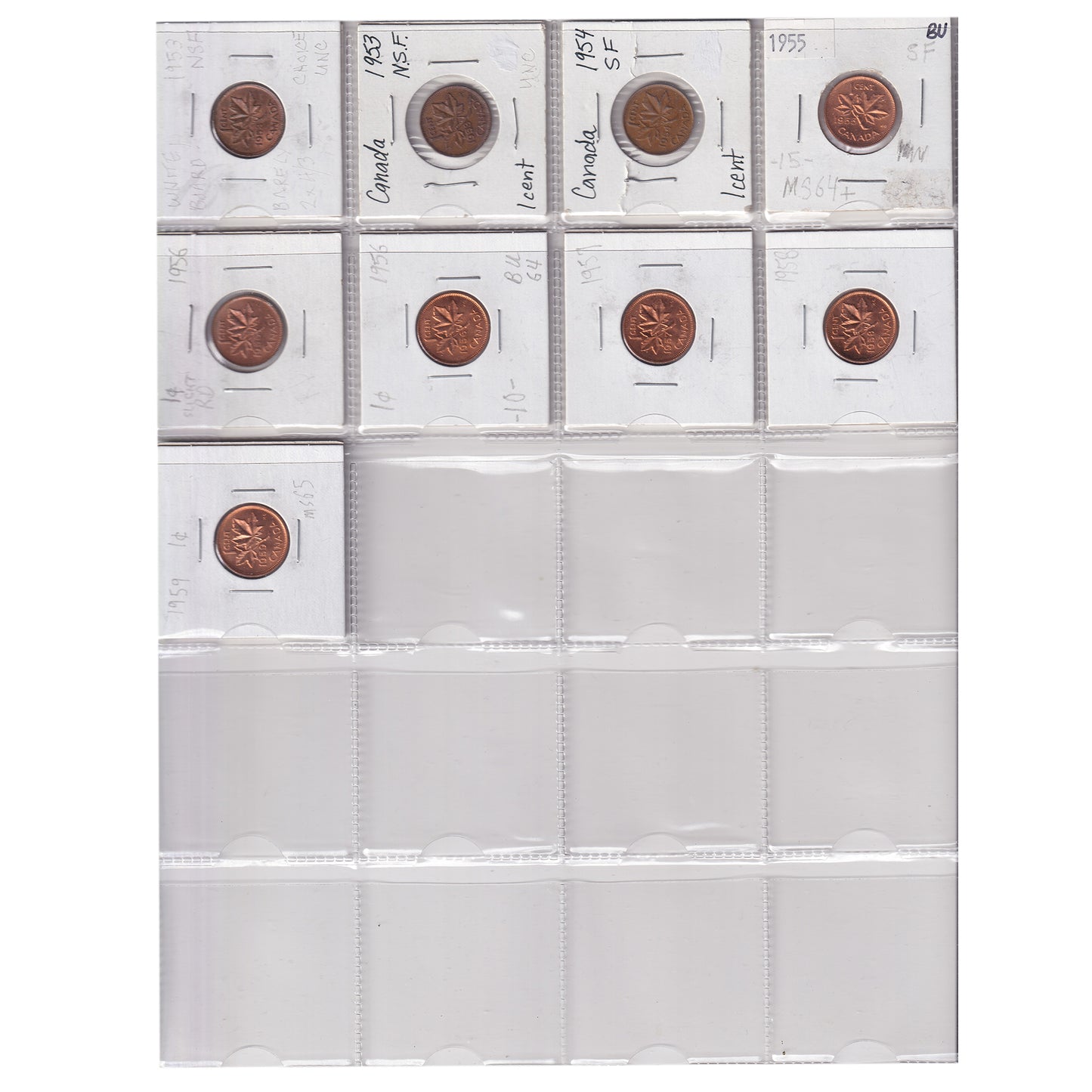 Group Lot of 69x 1859-1959 Canada 1-cents, 69pcs