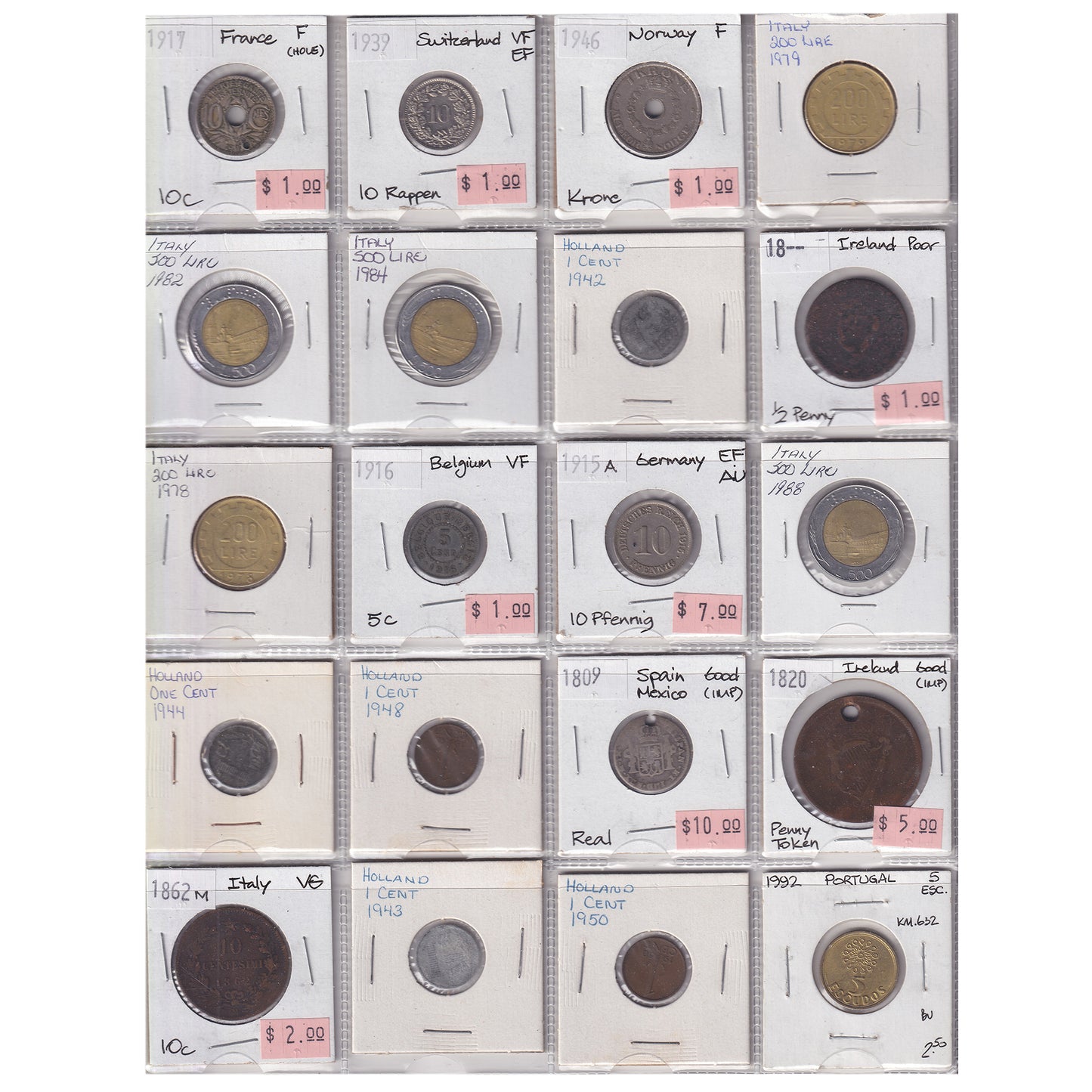Group Lot of 60x 1809-1996 World Coins, Various Countries & Denominations, 60pcs